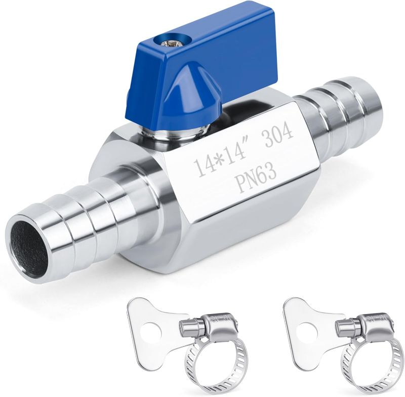 Photo 1 of PEX Ball Valve - 9/16", 304 Stainless Steel Double Barbed Ball Valve, High Temperature & Pressure Resistance, Corrosion-Proof for Water, Oil, Gas, Industrial/Home Plumbing & Irrigation Systems 14*14mm
