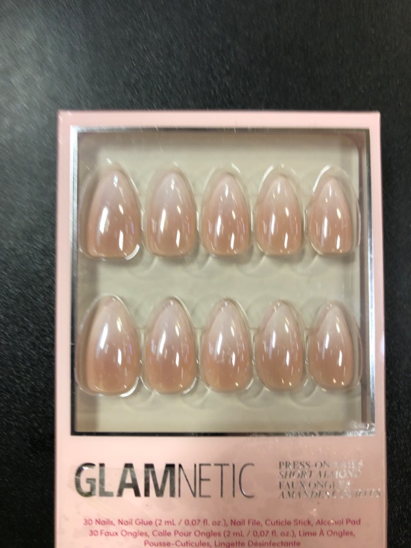 Photo 1 of Glamnetic Press On Nails - Fiancéd | Short Almond Fake Nails with a Nude Ombré for Weddings, Glossy Glazed Finish, Reusable | 15 Sizes - 30 Nail Kit with Glue