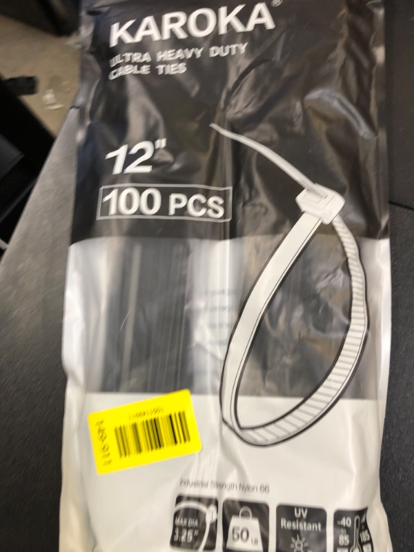 Photo 1 of Zip Ties 12 inch (100 Pack), Black, 50 lb, UV Resistant Cable Ties for indoor and outdoor use, by Karoka