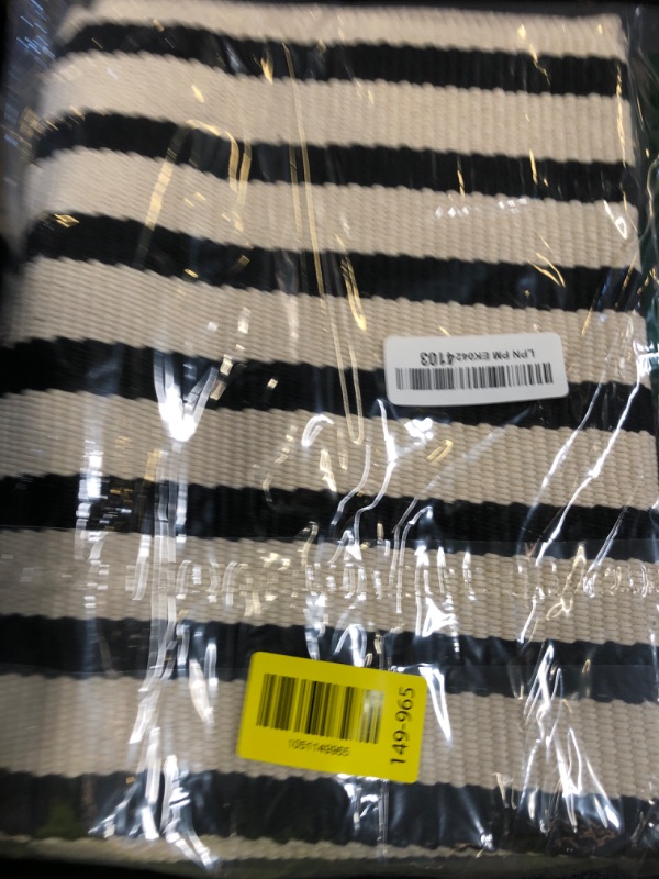 Photo 1 of Collive Black and White Striped Fall Door Mat 24"x35", Cotton Hand Woven Welcome Entryway Rug,Washable Small Porch Autumn Decor, Welcome Door Mat for Indoor Outdoor Kitchen Farmhouse Entrance