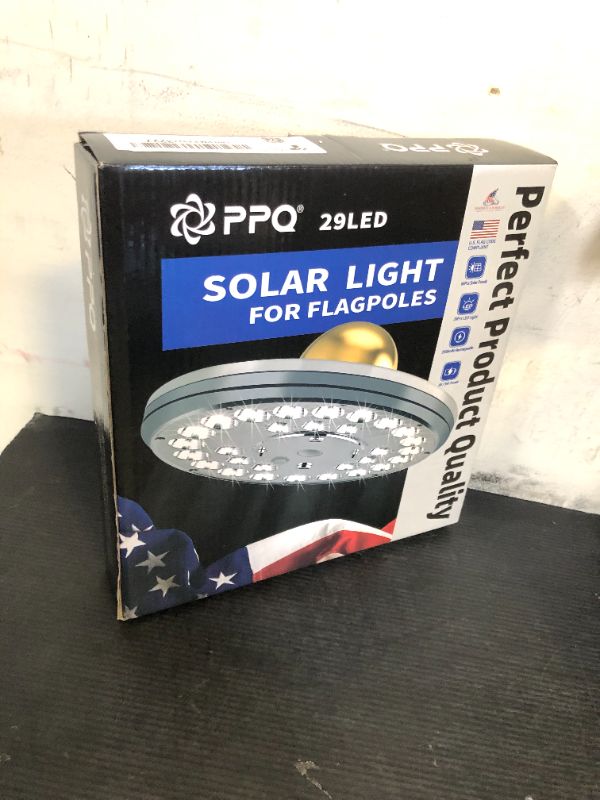 Photo 1 of PPQ Flag Pole Light Solar Powered, 29 LED Extra Bright Silver Flagpole Light for 15-30 Ft Poles, Waterproof Lighting on Outdoor Pole Top, Long Hour Dusk to Dawn Auto On/Off