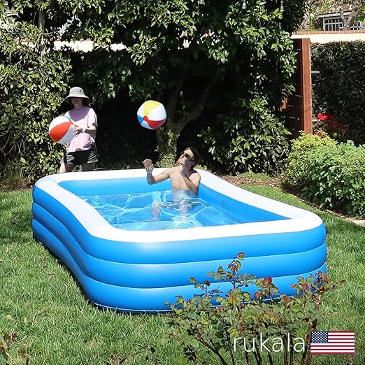 Photo 1 of Rukala™ Inflatable Pool 120" x 72" x 22" - Electric Pump Included - Triple Chamber - Double Thick Material (10ft x 6ft x 2ft)