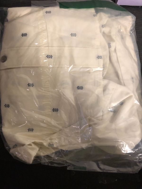 Photo 1 of Size L--Volcom Men's Bankstone Shortsleeve Printed Woven Shirt-Lightweight Button-Up, Soft Cotton Blend, Casual Fit for Summer, Dirty White
