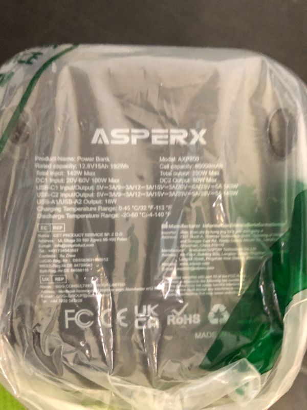 Photo 1 of AsperX Portable Power Station (60,000mAh), Dual 140W Fast Charging (Total 200W), LiFePO4 Battery, 192Wh Power Bank Station, Generator for Home Use, Home Backup for Travel, Camping, Emergency (Gray)