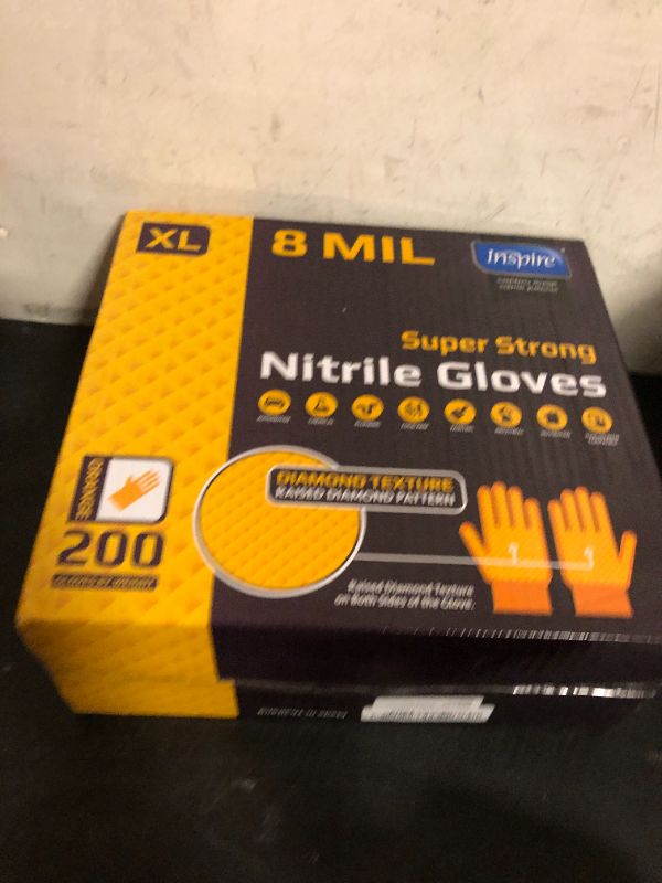 Photo 1 of Inspire Heavy Duty Orange Nitrile Disposable Gloves 2 Pack | ULTRA 8 Mil Diamond Textured Grip | Industrial Mechanic Food (200, Large)
