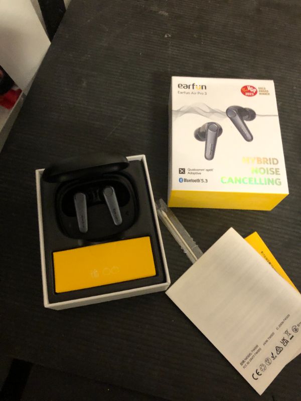 Photo 1 of EarFun Air Pro 3 Noise Cancelling Earbuds, Qualcomm® aptX™ Adaptive Sound, 6 Mics CVC 8.0 ENC, Bluetooth 5.3 Earbuds, Multipoint Connection, 45H Playtime, App Customize EQ, Wireless Charging