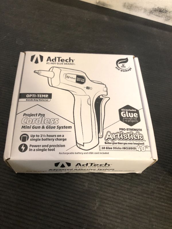 Photo 1 of AdTech Project Pro Rechargeable Cordless Hot Glue Gun - Mini Glue Gun includes 10, 4" Artistick Stringless Glue Sticks - Precision Glue Gun with USB Charger
