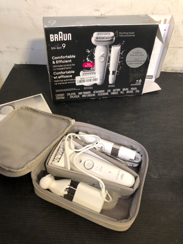 Photo 1 of Braun Silk-épil 9 Epilator, Pivoting Head, Wet and Dry, Includes Body Trimmer, Shaver Head and Trimmer Comb,SES9-441