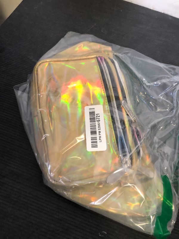 Photo 1 of Holographic Fanny Pack Belt bag - Crossbody Waist Bag for Men or Women - Hands-Free, Waterproof Large Bumbag for Hiking, Running, and Travel (Gold)