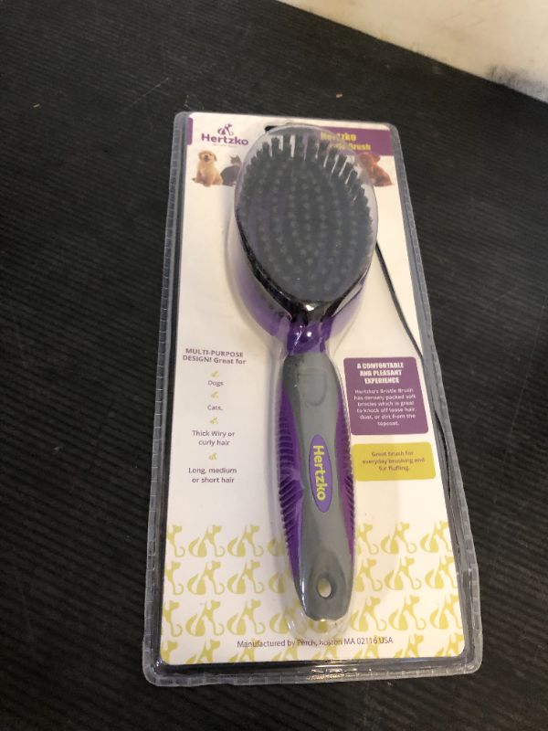 Photo 1 of Hertzko Bristle Brush For Dogs and Cats with Long or Short Hair - Dense Bristles Remove Loose Hair from Top Coat, Removes Tangles, Dander, Dust, Trapped Dirt and Dead Undercoat (Single Sided)