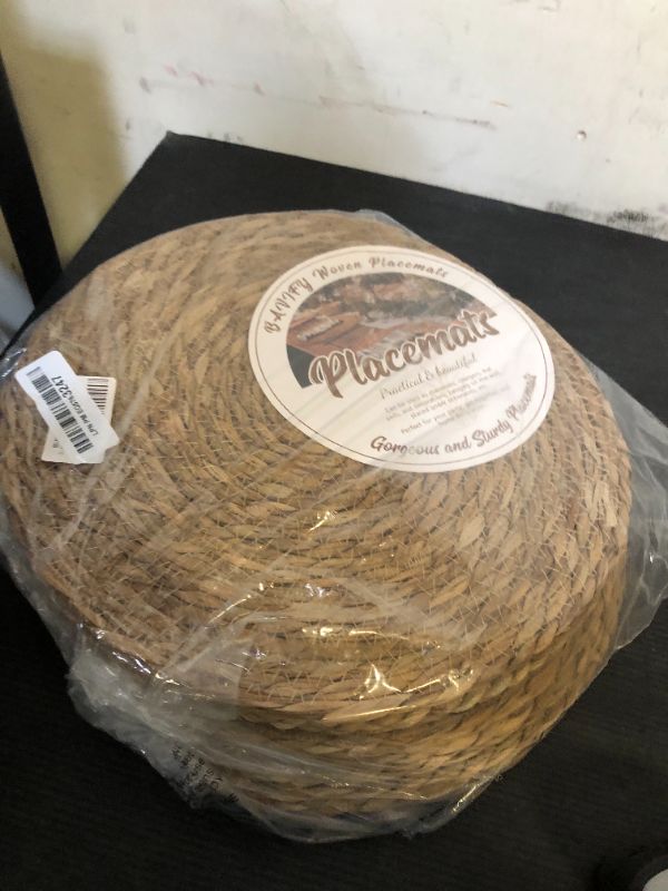 Photo 1 of 13 in Round Woven Placemats Plate Chargers Set of 10, Boho Farmhouse Rustic Woven Place Mats for Dining Table Decor, Rattan Wicker Table Mats Jute Braided Chargers for Dinner Plates