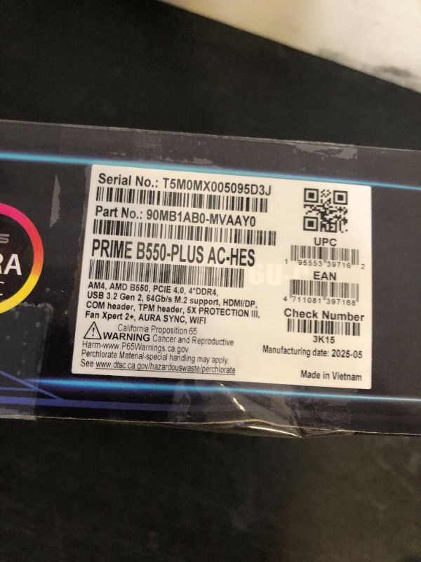 Photo 1 of ASUS Prime B550-PLUS AC-HES AMD AM4 (3rd Gen Ryzen) ATX Motherboard (Dual M.2, PCIe4.0, WIFI5, 1Gb Ethernet, SATA 6 Gbps, USB 3.2 Gen 2 Type-C, Front USB 3.2 Gen 1 Type-C and CEC Tier II Ready)