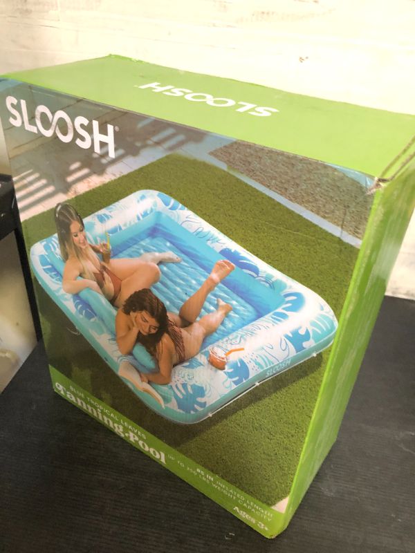 Photo 1 of SLOOSH Inflatable Tanning Pool Lounger Float, 85" x 57" Extra Large Pool Floats Adult with Pillow, 4 in 1 Suntan Tub Raft Floatie,Sunbathing Bed Lounge for Water Blow Up Ball Pit Party Gifts, XL-Blue