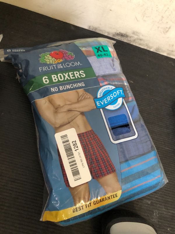 Photo 1 of Fruit of the Loom Men's Tag Free Woven Boxer Shorts, Relaxed Fit, Moisture Wicking, Color Multipacks, Assorted Plaid, X-Large