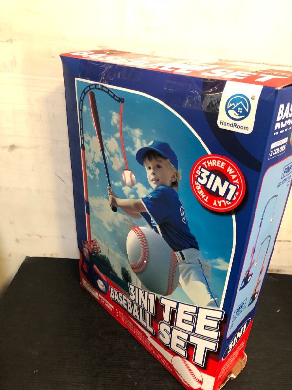 Photo 1 of 3-in-1 Kids Baseball Set for Ages 3-5/5-8, Batting Tee, Stand Tee, Pitching Machine with 6 Plastic Softballs & Bat, Adjustable Height, Indoor/Outdoor Backyard Sport Games Gifts for Boys & Girls, Blue