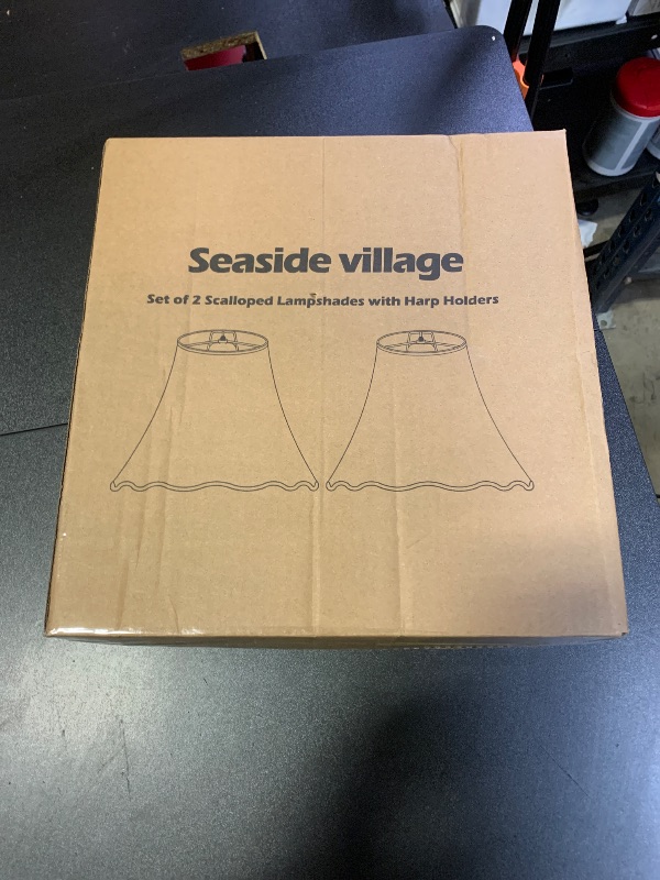 Photo 1 of Scalloped Lamp Shades Set of 2, White Lamp Shade with Petal Edge Braid, 6.1"Top x 13"Bottom x 9.6"High, Bell Lamp Shades for Table Lamps Floor Lamps, Spider, Harp Holders Included, Easy Assembly