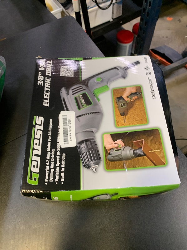 Photo 1 of Genesis 4.2 Amp Corded Drill Variable Speed Reversible Electric with 3/8-Inch Keyless Chuck, Belt Clip, Rubberized Grip, Lock-On Button and 2 Year Warranty (GD38B)