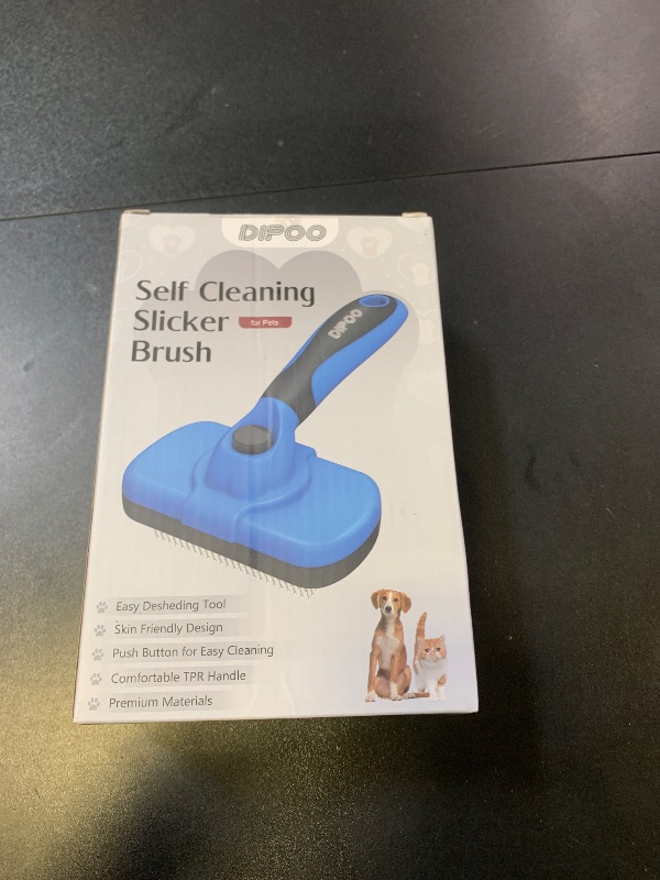 Photo 1 of Dipoo Self-Cleaning Brush for Pet Deshedding - Skin-Friendly Grooming Tool for Dogs and Cats, Blue