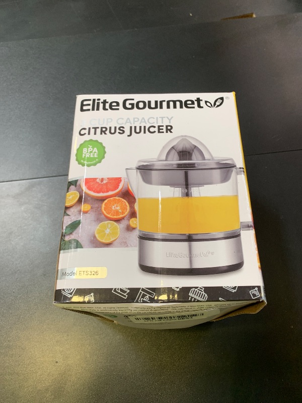 Photo 1 of Elite Gourmet ETS623 BPA-Free Electric Citrus Juicer, Compact, Large Volume, Pulp Control, Oranges, Lemons, Limes, Grapefruits with Easy Pour Spout, 24oz, Black/Stainless Steel