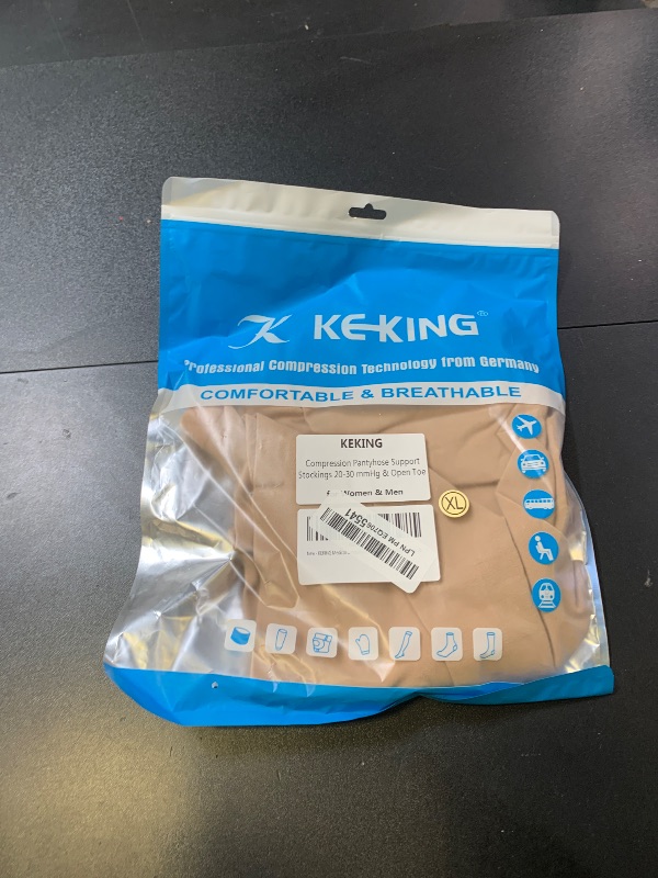 Photo 1 of KEKING Medical Compression Pantyhose for Women & Men, Comfort 20-30 mmHg Graduated Compression Support Stockings, Open Toe Compression Tights for Varicose Veins, Edema, Flight, Beige XL