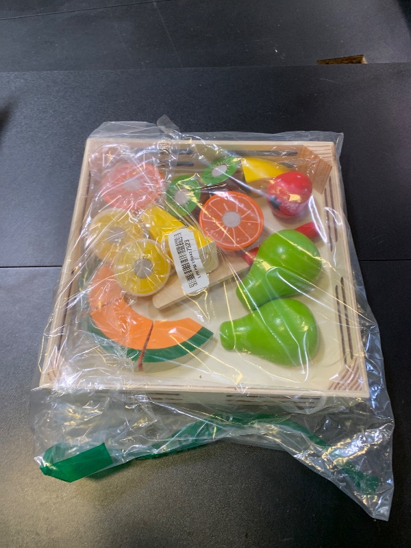 Photo 1 of Melissa & Doug Cutting Fruit Set (18pcs): Wooden Play Food Set & 1 Scratch Art Mini-Pad Bundle (40211)