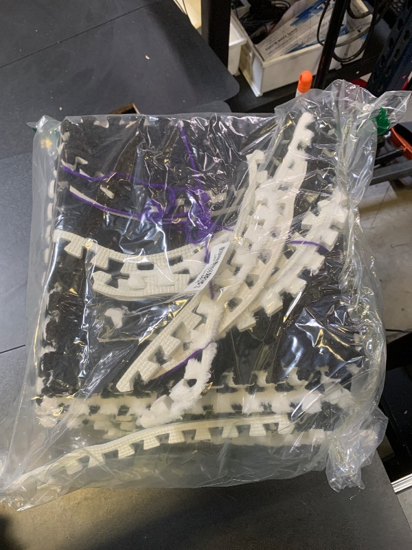 Photo 1 of 12pcs Carpet Squares Puzzle Floor Mat, Plush Interlocking Carpet Tiles, Anti Slip EVA Foam Jigsaw Floor Tiles, Build A Safe Area for Bedroom Playroom (White+Black)