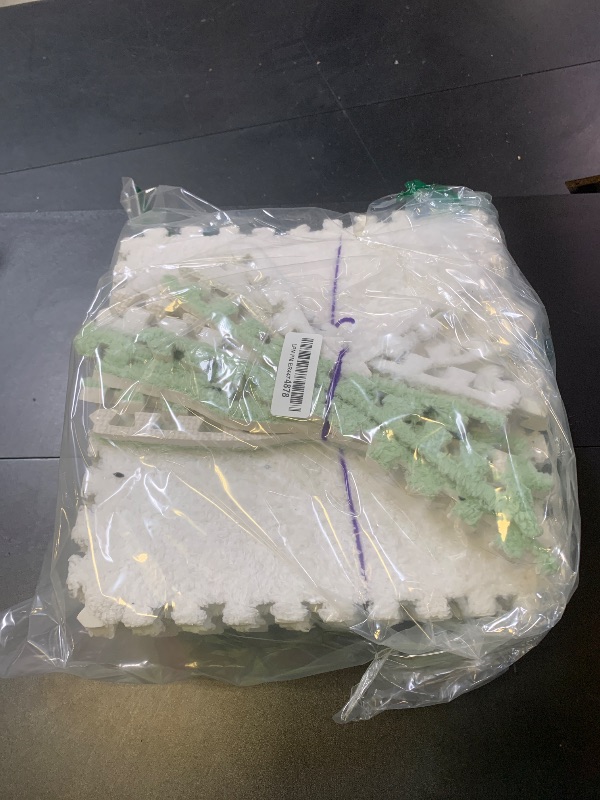 Photo 1 of 12pcs Carpet Squares Puzzle Floor Mat, Plush Interlocking Carpet Tiles, Anti Slip EVA Foam Jigsaw Floor Tiles, Build A Safe Area for Bedroom Playroom (Green+White)