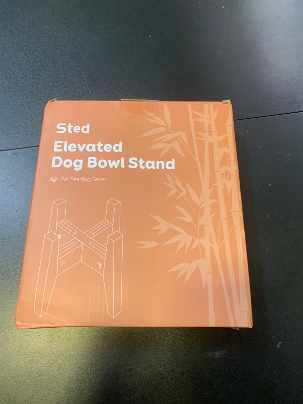 Photo 1 of Sted Locking Elevated Dog Bowl Stand for Large Dogs, Adjustable Width 6.5-8.5 Inches Raised Dog Bowl Stand, 8.5" Tall Dog Food Bowl Holder, Bamboo Dog Slow Feeder Stand