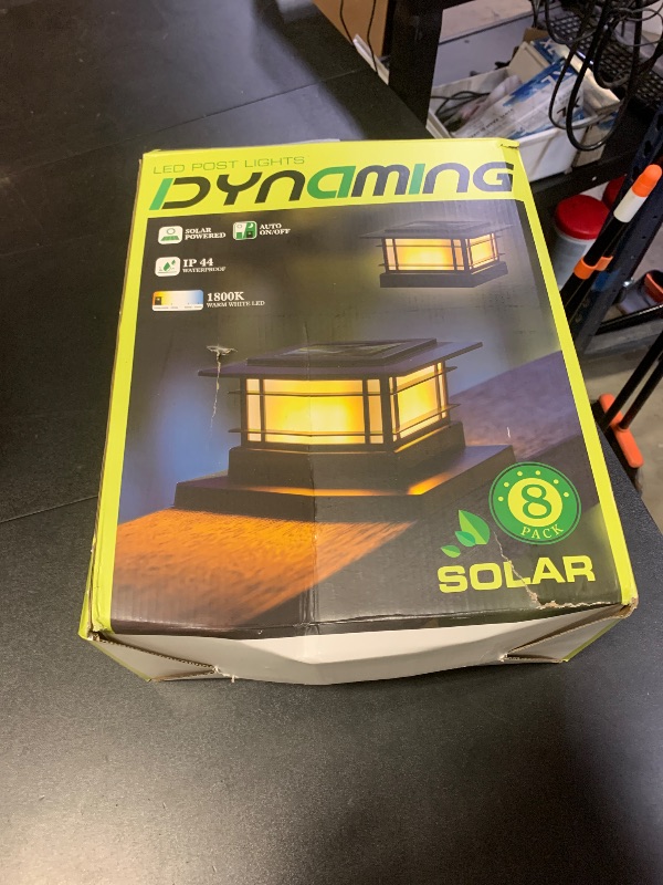 Photo 1 of Dynaming 8 Pack Solar Post Cap Lights Outdoor with Flickering Flame Light, Fence Post Solar Lights Fit for 4x4 5x5 6x6 Vinyl/Wooden Posts, High Brightness SMD LED Lighting Decor for Garden Deck Patio