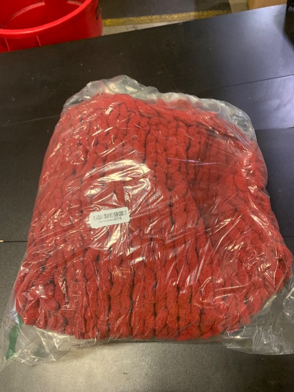 Photo 1 of Bigacogo Chunky Knit Throw Blanket for Couch, 40x60 inches, 100% Hand Knitted with Thick Jumbo Chenille Yarn, Cozy Soft Large Rope Knot Cable Crochet Blankets for Sofa Bed Living Room, Red