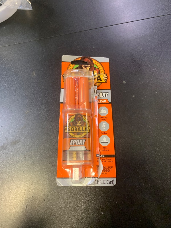 Photo 1 of Gorilla 2 Part Epoxy, Clear Epoxy, 0.85 Ounce Syringe (Pack of 1) - 5 Minute Set, Incredibly Strong Bonding