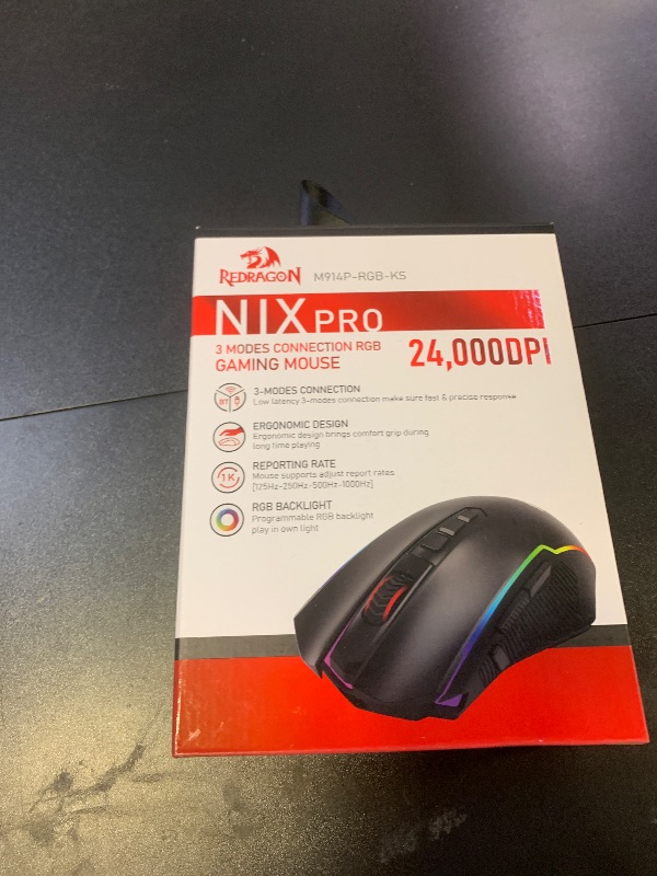 Photo 1 of Redragon Wireless Gaming Mouse, Tri-Mode 2.4G/USB-C/Bluetooth Mouse Gaming, 12000 DPI, RGB Backlit, Fully Programmable, Rechargeable Wireless Computer Mouse for Laptop PC Mac, Black