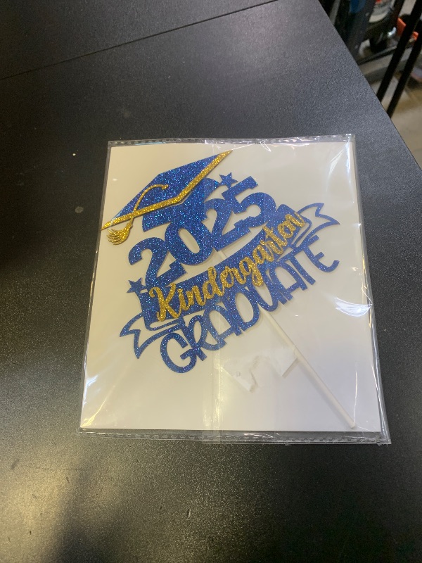Photo 1 of 2025 Kindergarten Graduate Cake Topper, Peace Out Kindergarten, Kids Graduation Cake Decorations, Preschool Kindergarten Graduation Party Decorations (Blue and Gold Glitter)