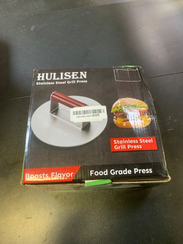 Photo 1 of HULISEN 8.5-Inch Burger Press, 2.5 lbs Heavy Duty Bacon & Grill Press, Stainless Steel Smashed Burger Press, Round Smasher with Wood Handle, BBQ Griddle Accessories for Hamburger, Steak, Meat