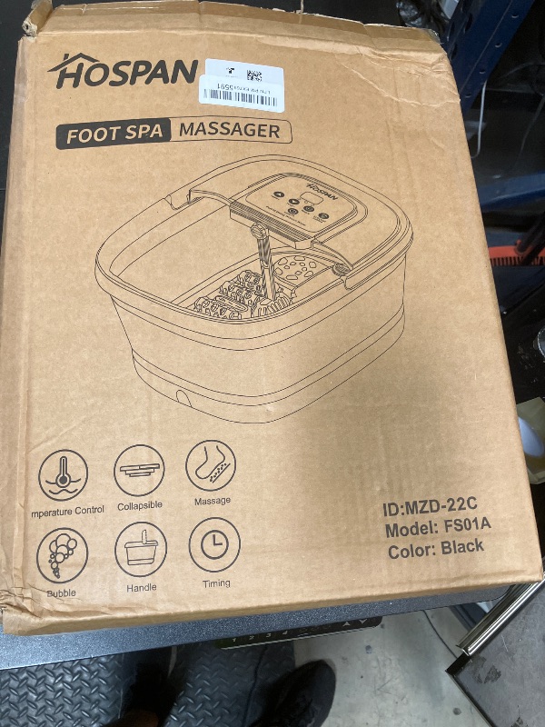 Photo 1 of HOSPAN Collapsible Foot Spa with Heat, Bubble, Red Light, and Temperature Control, Foot Bath Massager with 8 Shiatsu Massage Rollers, Pedicure Foot Spa for Relaxation and Stress Relief, Black
