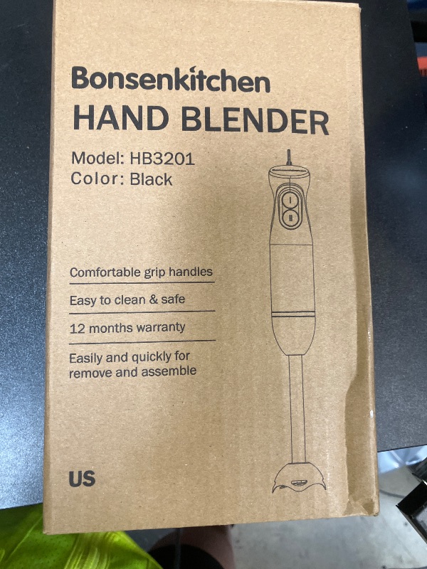 Photo 1 of Bonsenkitchen Hand Blender, Immersion Blender with 2 Mixing Speed, Electric Handheld Mixer Portable Stick Mixer with Stainless Steel Blades for Soup, Smoothie, Puree, Baby Food