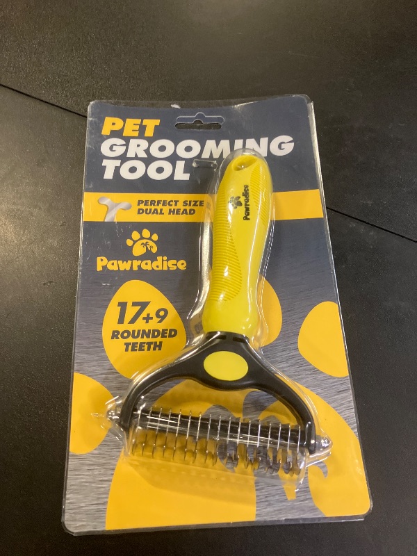 Photo 1 of Pawradise Deshedding Dog Brush - Double-Sided Pet Hair Remover for Cats & Dogs - Yellow Undercoat Grooming Rake for Shedding and Dematting
