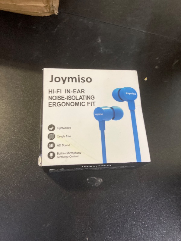 Photo 1 of Joymiso Tangle Free Earbuds for Kids Women Small Ears with Case, Comfortable Lightweight in Ear Headphones, Flat Cable Ear Buds Wired Earphones with Mic and Volume Control for Cell Phone Laptop (Blue)