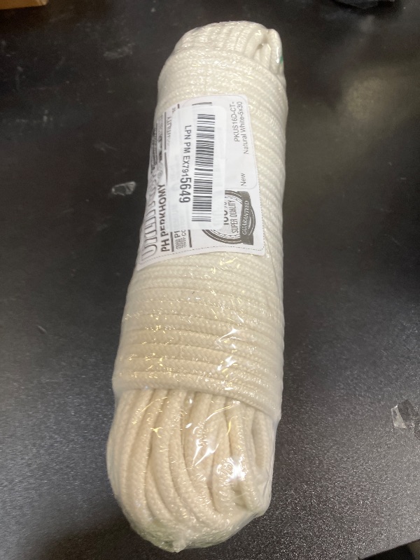 Photo 1 of PerkHomy 100 ft 3/16" (5mm) Cotton Rope Multi Purpose Utility Diamond Braided Cord, Natural Cotton for Clothes Line Camping Crafting Flag Pole, Natural White