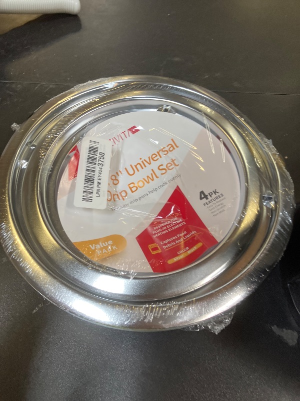 Photo 1 of COZZIVITA 4-Piece Drip Pans Set - Compatible with GE Stoves - Chrome Finish Electric Stove Burner Drip Pans - 2 x 6inch, 2 x 8inch Stove Drip Pans - GE Stove Drip