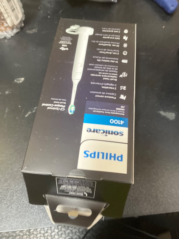 Photo 1 of Philips Sonicare 4100 Rechargeable Electric Toothbrush, with Pressure Sensor, 2 Intensity Settings, SmarTimer and QuadPacer, 14-Day Battery Life, White, Model HX3681/23