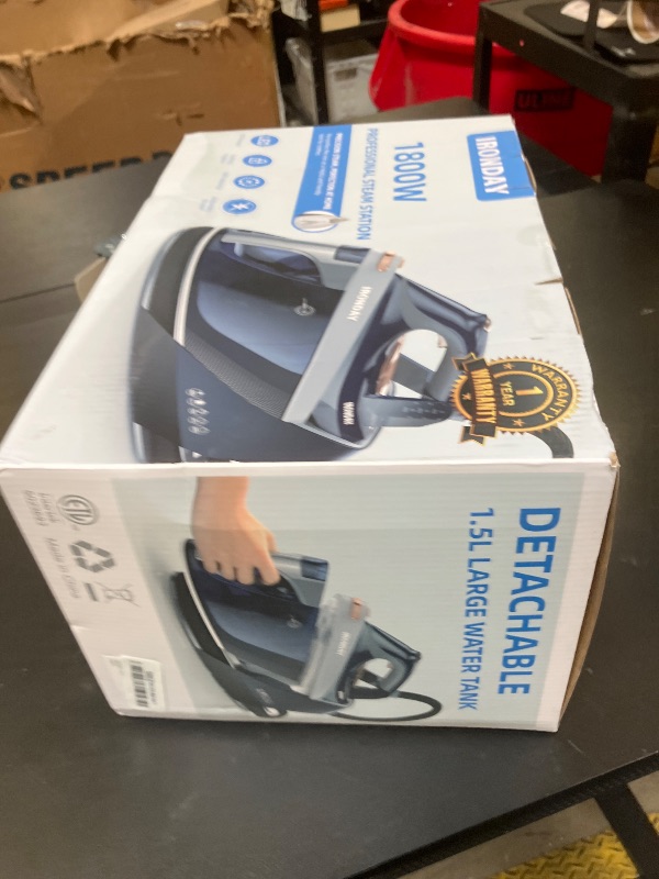 Photo 1 of IRONDAY Steam Iron for Clothes with LED Screen, 1800W Steam Station 1.5L Removable Water Tank, Auto Shutoff, Ceramic Soleplate, Anti-drip, Anti-calc, Self-clean, Ironing Steamer for Home, Blue