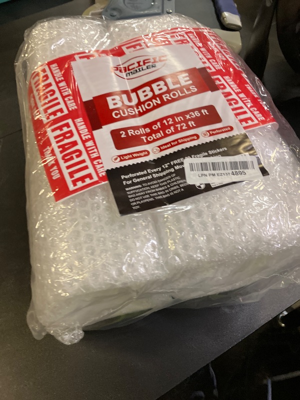 Photo 1 of Bubble Cushioning Wrap Rolls, 3/16" x 12" x 72' ft Total [2 Rolls of 36 Feet] Perforated Every 12", 20 Fragile Stickers for Packaging, Shipping, Mailing