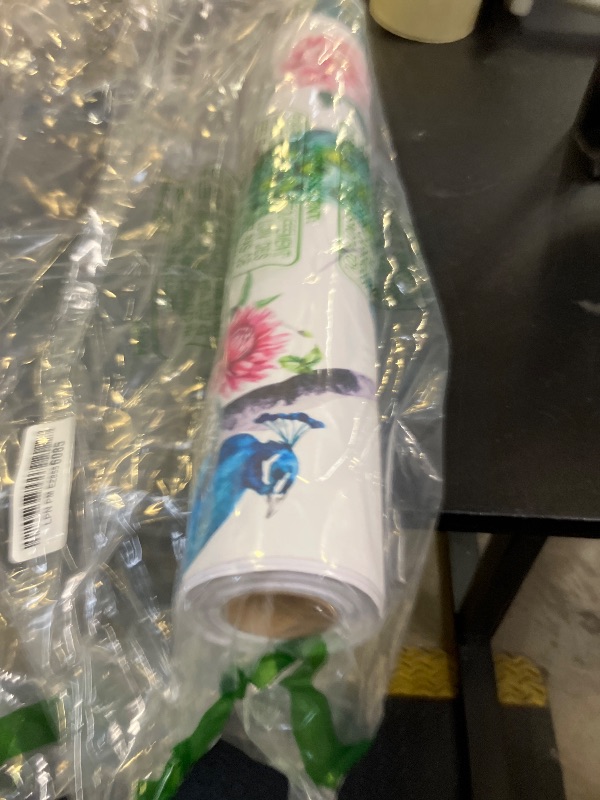 Photo 1 of ReWallpaper 17.5in X 23ft Vintage Peacock Peel and Stick Wallpaper Boho Blue/Green Peonies Removable Wall Paper Sticker Peel and Stick Vintage Floral Contact Paper for Walls Bathroom Bedroom Girls