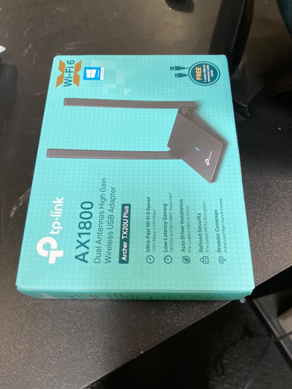 Photo 1 of TP-Link WiFi 6 USB Adapter for Desktop PC - (Archer TX20U Plus) AX1800 Wireless Network Adapter with 2.4GHz, 5GHz, High Gain Dual Band 5dBi Antenna, WPA3, Supports Windows 11/10