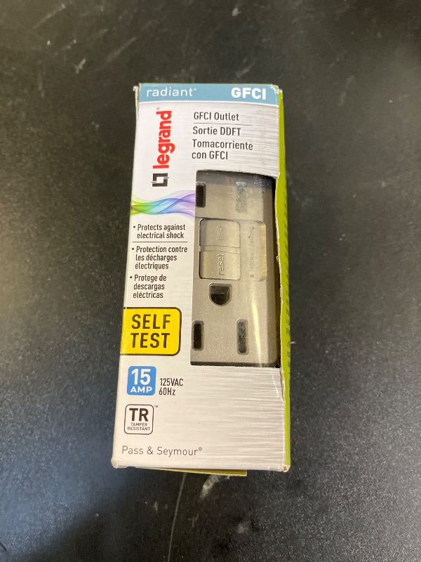 Photo 1 of Legrand radiant 1597TRNICC4 15 Amp GFCI Self Test Tamper Resistant Decorator Duplex Outlet, Nickel (1 Count)