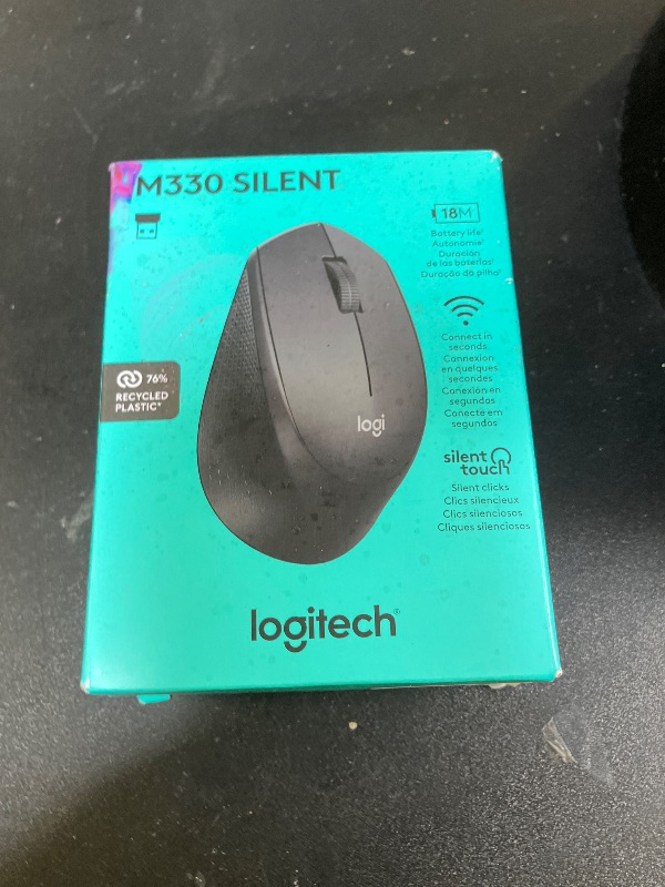 Photo 1 of Logitech M330 SILENT Wireless Mouse, 2.4GHz with USB Receiver, Optical Tracking, Quiet & Lightweight, Long Battery Life, for PC, Mac, Laptop, Chromebook - Black