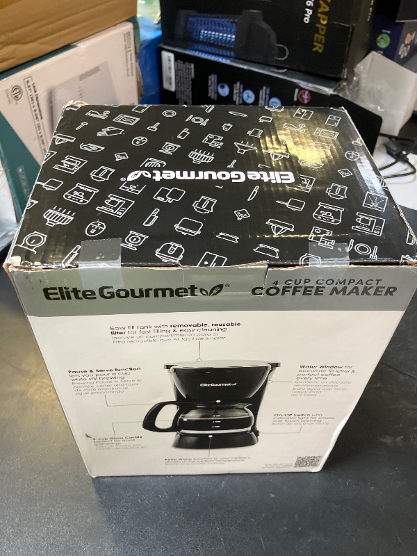 Photo 1 of Elite Gourmet EHC4128 Automatic 4-Cup Brew & Drip Coffee Maker with Pause N Serve, Glass Carafe, Reusable Filter, On/Off Switch, Keep Warm, Water Level Indicator, Black