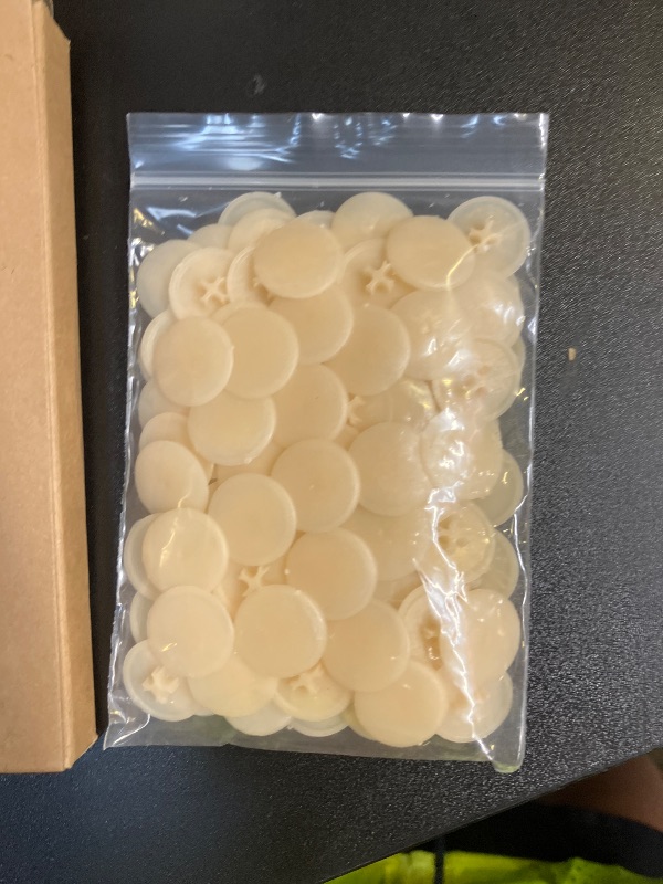 Photo 1 of uxcell Screw Cap Covers, 120pcs 16.7x4.3mm Plastic Screw Decoration Cover for Phillips Cam Fitting Nut Self-Tapping Screw, Beige