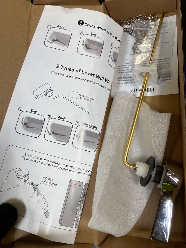 Photo 1 of Hibbent Universal Metal Front Mount Toilet Handle Replacement Kit, Brass Toilet Flush Tank Lever with Stainless Steel Flapper Chains for Most Toilets, Chrome